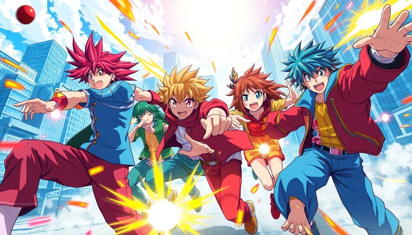 Watch anime series online with thrilling anime character action in a vibrant city backdrop.