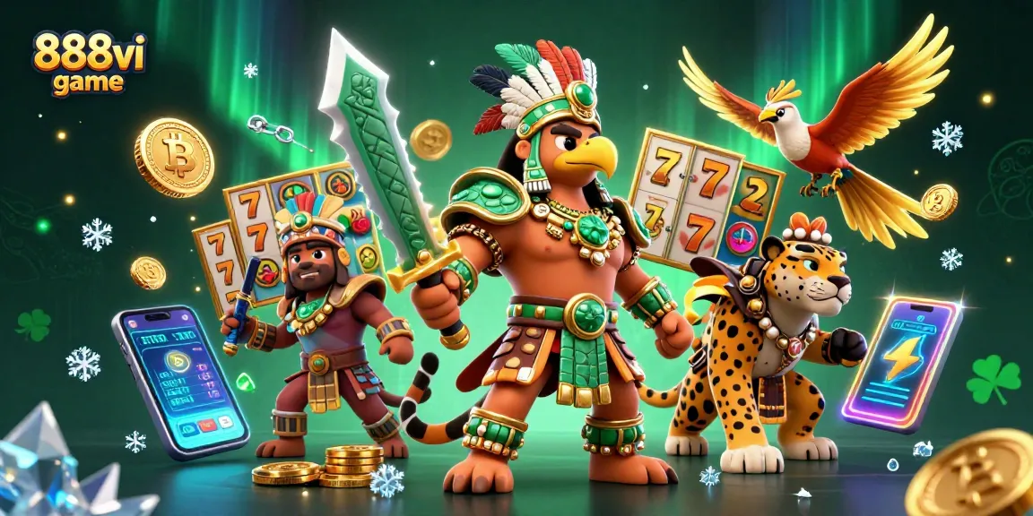 Experience the excitement of 888vi game with an action-packed casino adventure illustration.