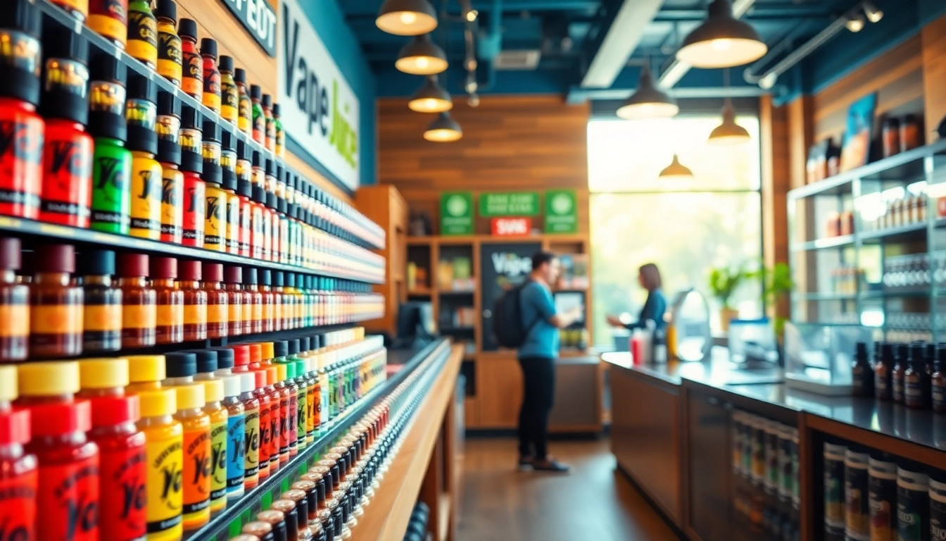 Browse enticing vape juice options at Vape Juice Depot's modern shop display.