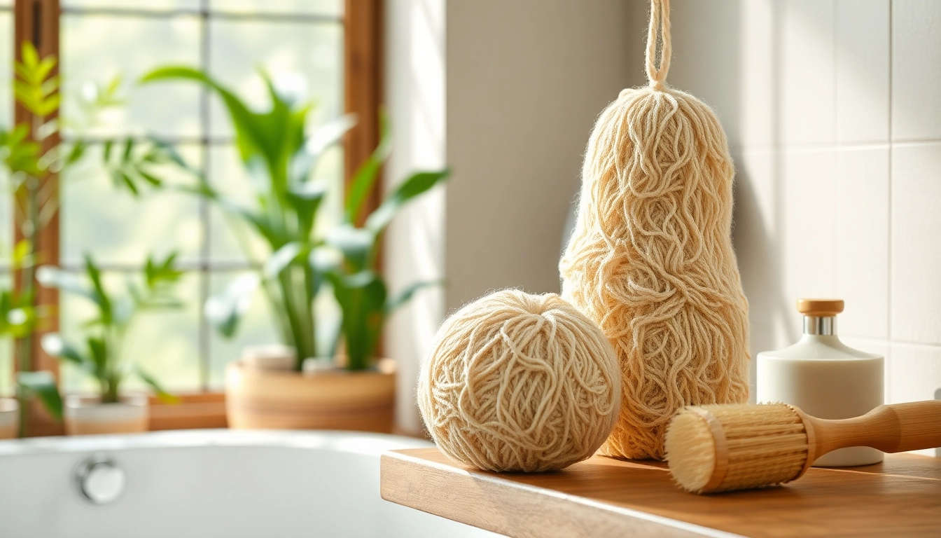 Find the best back loofah displayed elegantly with soothing bathroom decor.