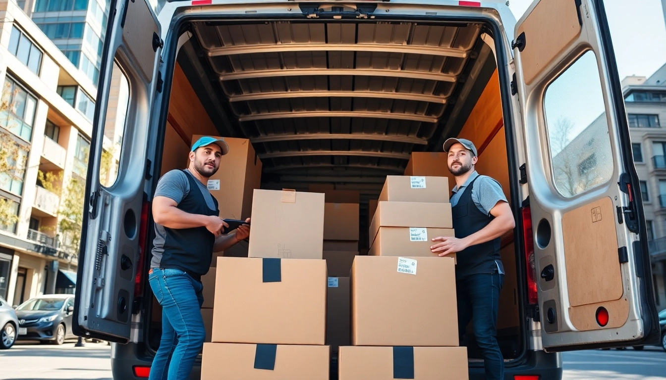 Vancouver moving company team efficiently packing a moving van under bright sunlight.