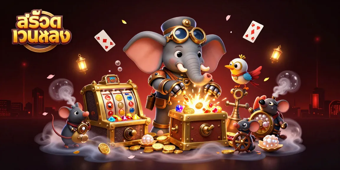 Engage with exciting gameplay at สล็อตเว็บตรง while enjoying a vivid 3D illustration of a steampunk elephant engineer.