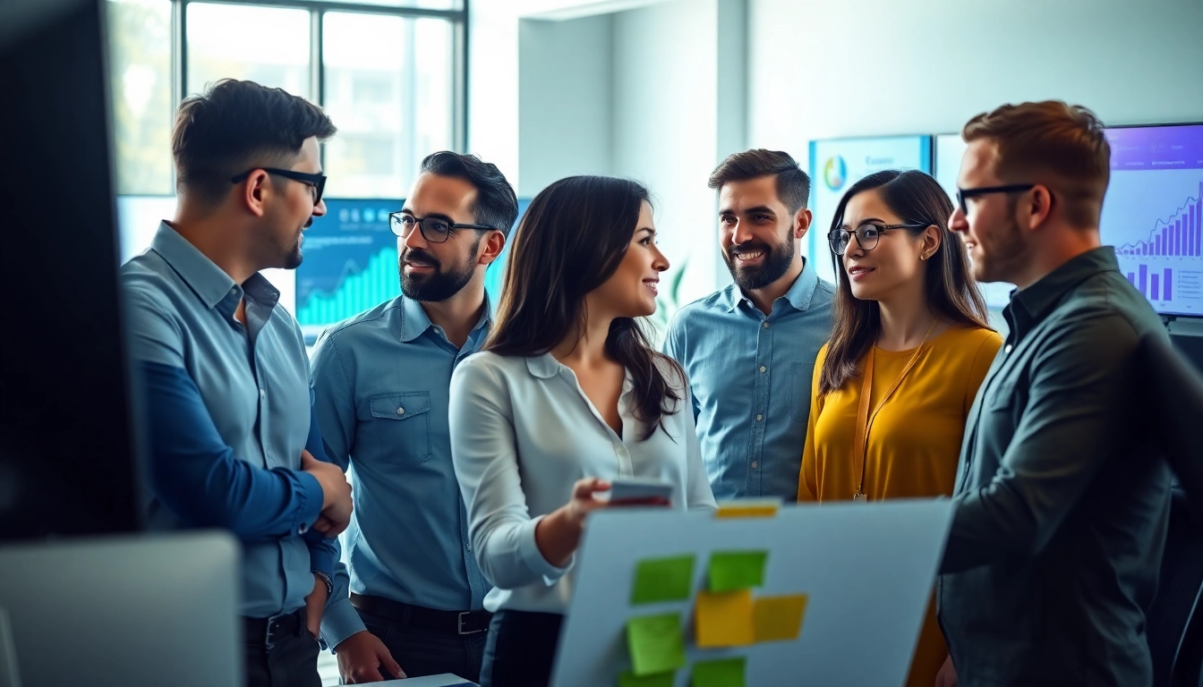 Engaged professionals collaborating in digital marketing staffing solutions.