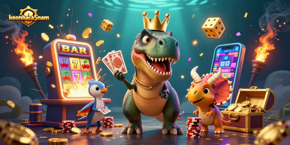 Engage with keonhacai5nam through 3D characters in a lively casino scene, capturing the excitement of gaming.