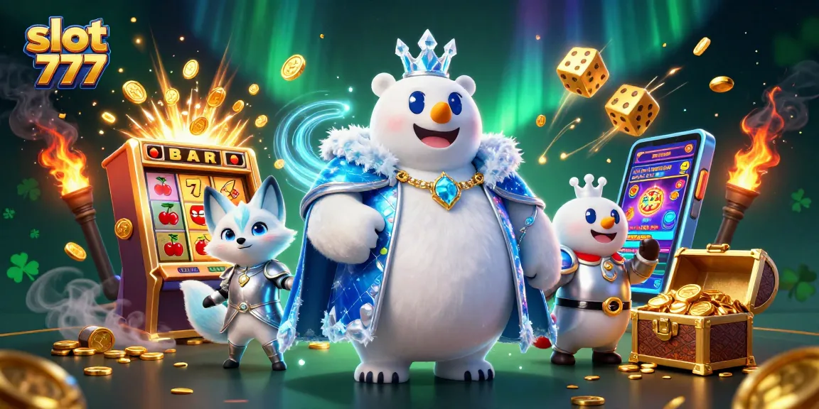 Menangkan jackpot di slot 777 dengan mesin slot dan karakter menarik dalam latar bermain kasino.