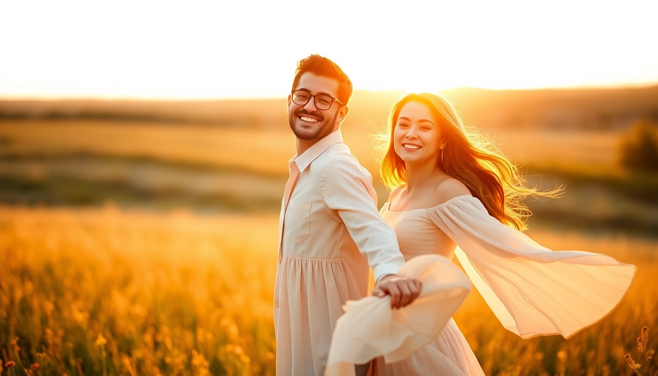 Capture engaging moments with light & airy photography featuring a couple in a picturesque field.
