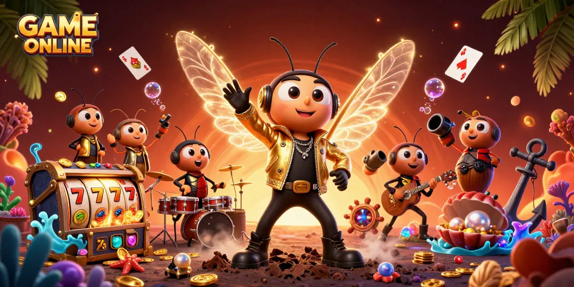 Experience the excitement of GAME ONLINE with dynamic characters and rich casino elements in a vibrant 3D illustration.
