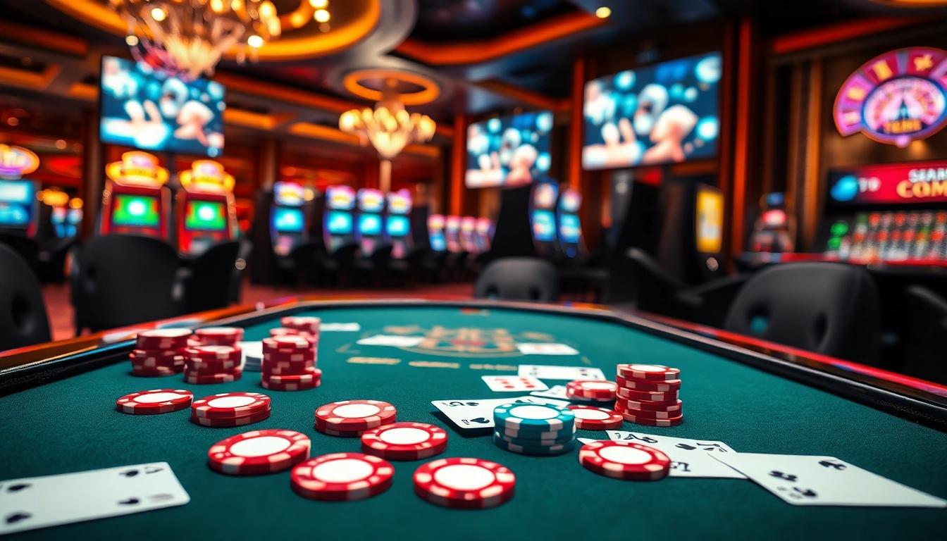 Play thrilling free porn games with a luxurious casino backdrop featuring poker tables and slot machines.