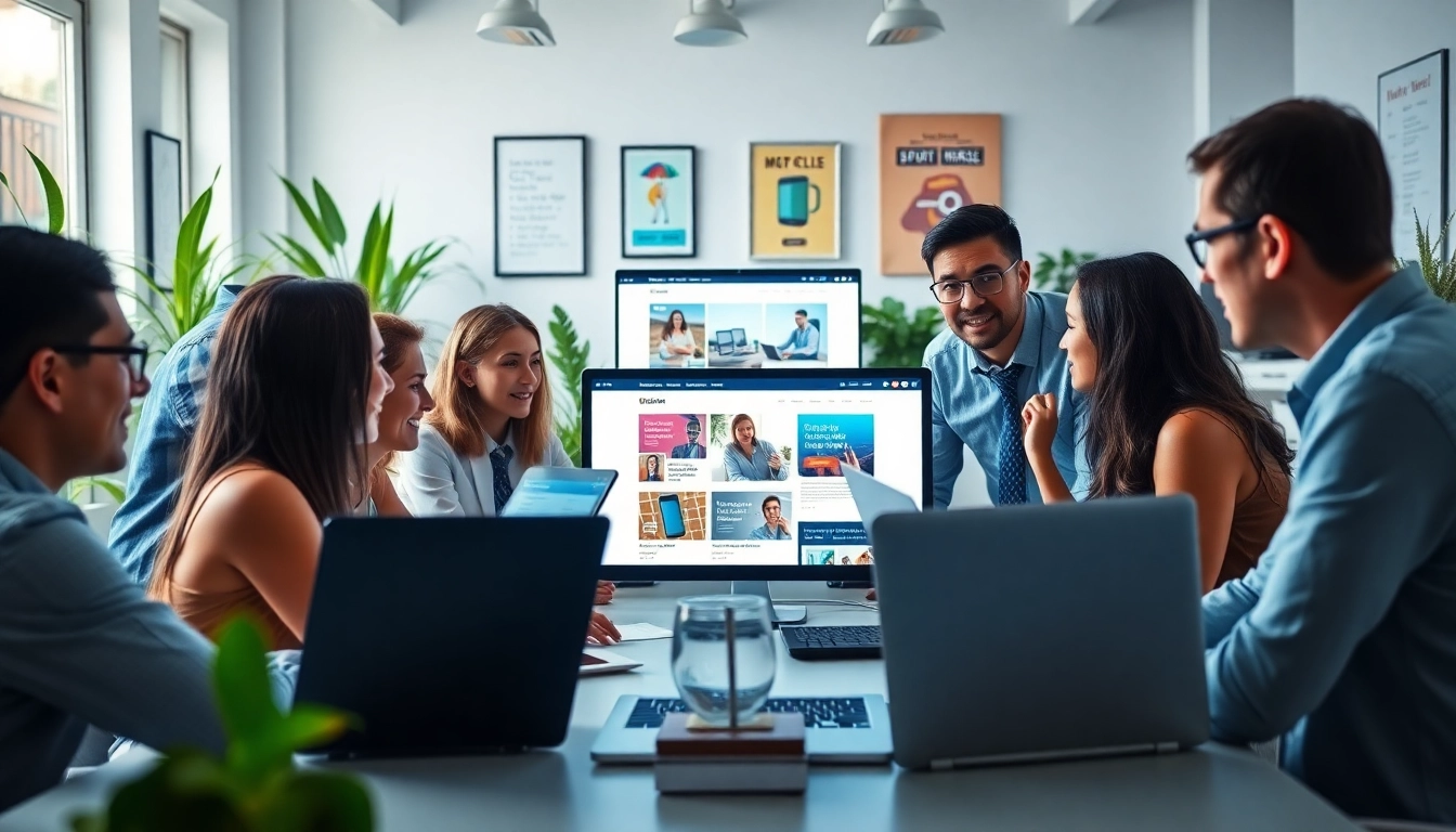 Engaged team working on wordpress development outsourcing in a bright, modern office environment.