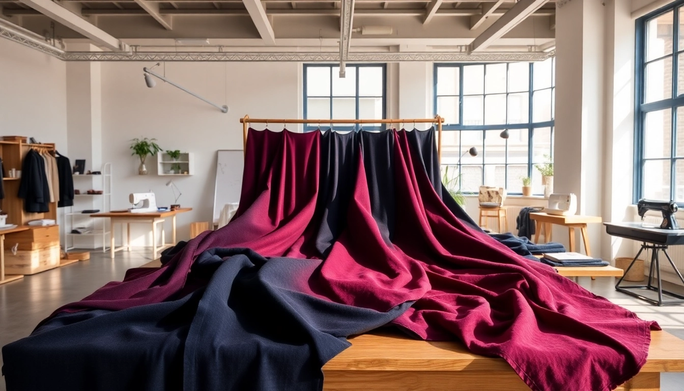 Punta di Roma stoffen uitgespreid op een creatieve tafel in een lichte studio