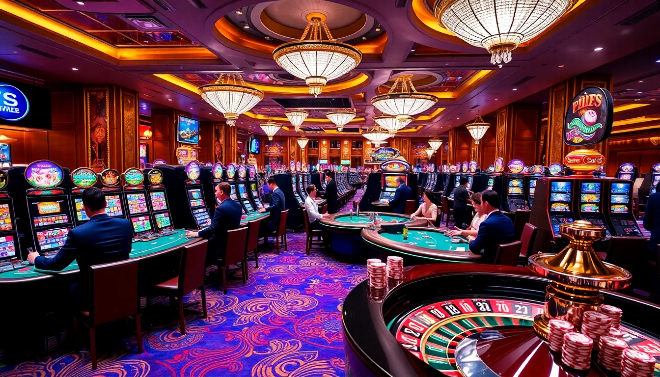 Casino gaming scene featuring KJC brand elements, showcasing vibrant tables and exciting players.
