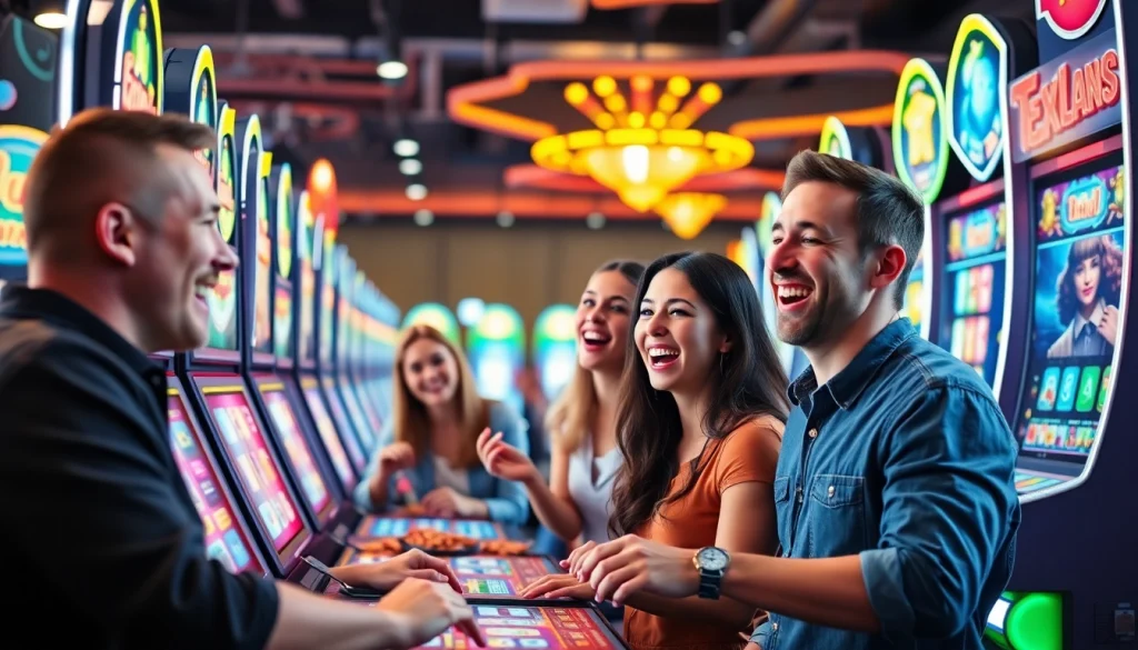 Menampilkan keseruan bermain di situs slot gacor dengan pemain yang ceria dan mesin slot berkualitas tinggi.