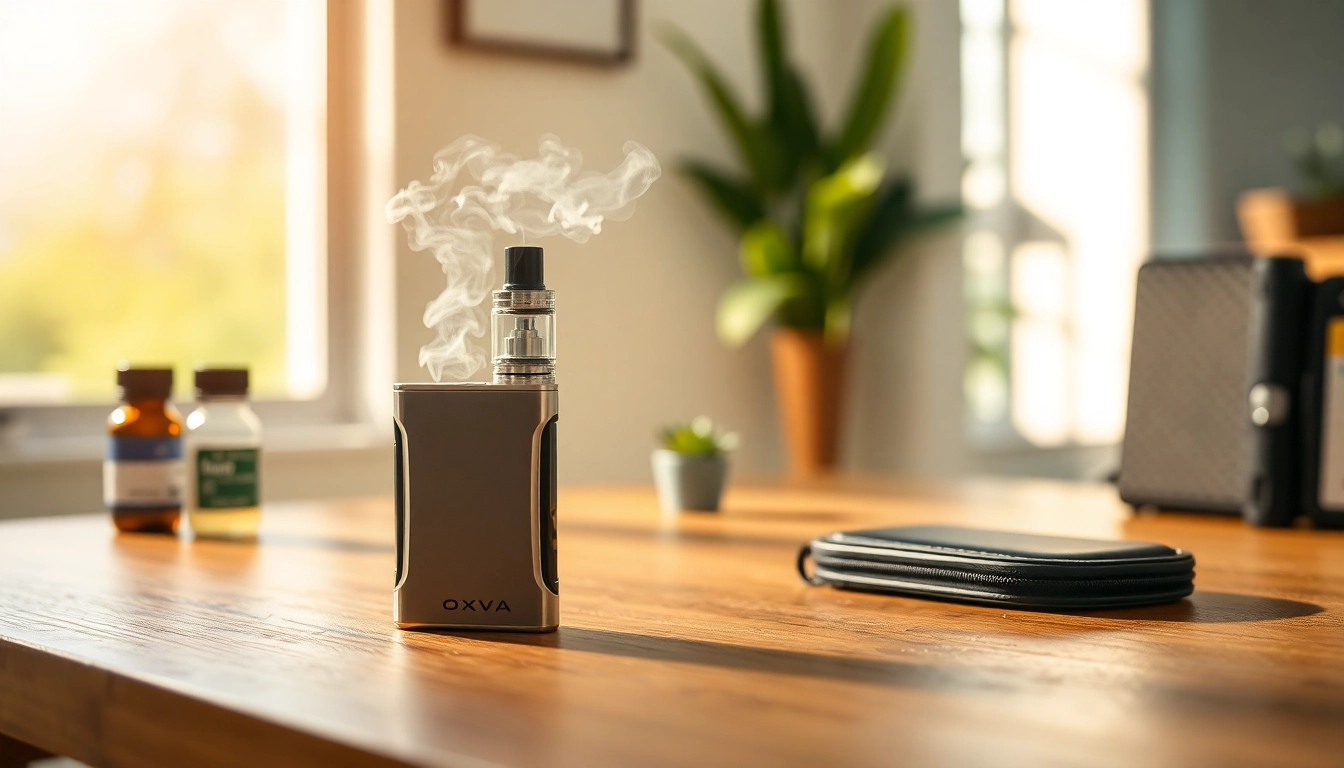 Oxva Dampfer auf modernem Tisch, perfekt hervorgehoben mit sanftem Sonnenlicht.