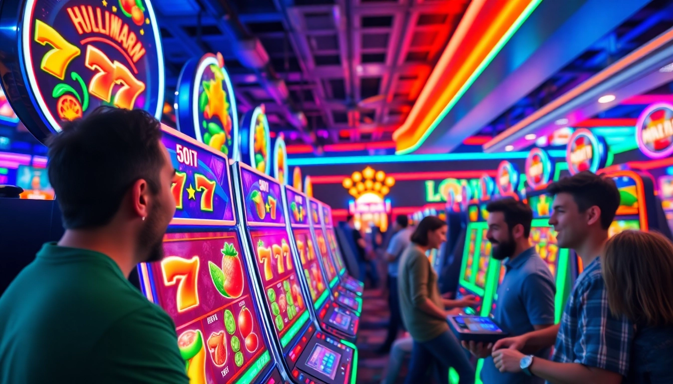 Menangkan hadiah saat bermain slot online dengan mesin slot penuh warna dan pemain yang bersemangat.