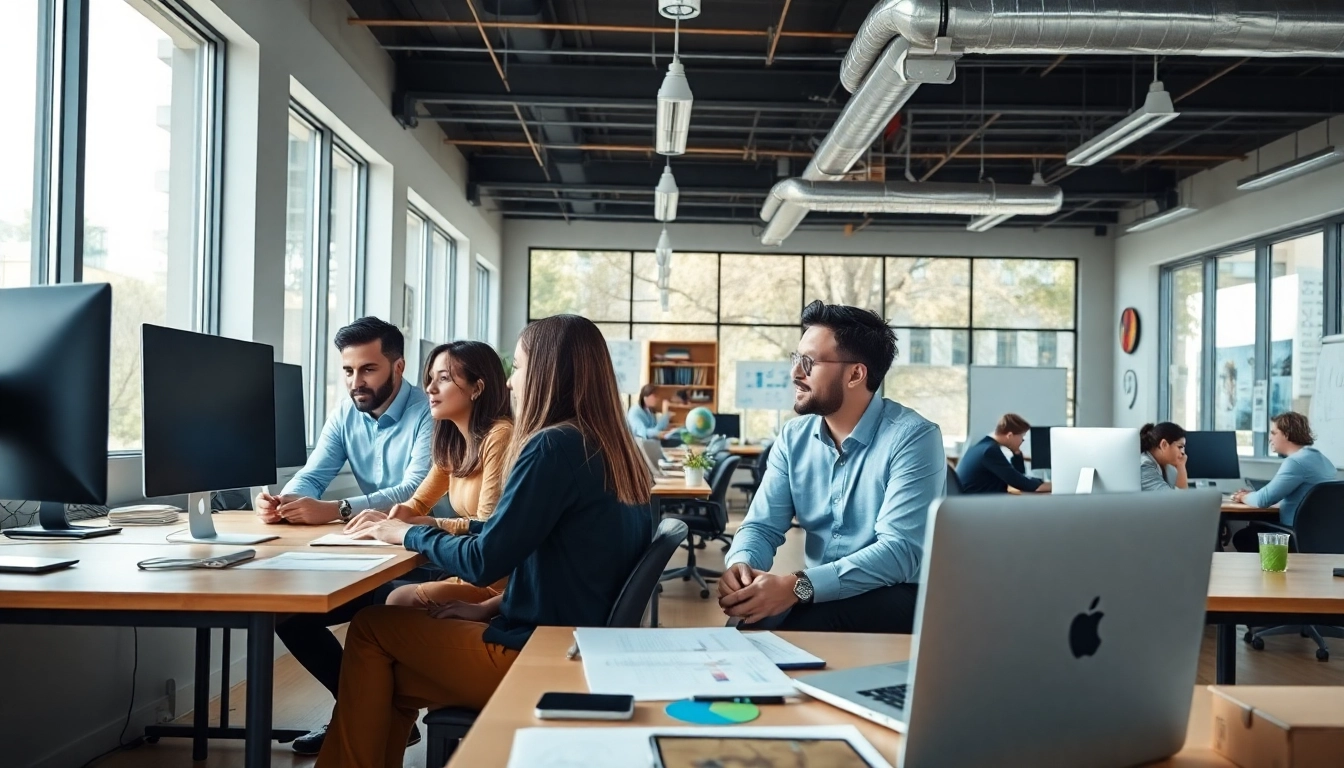 Individuals collaborating and thriving in small business jobs in a bright, modern workspace.