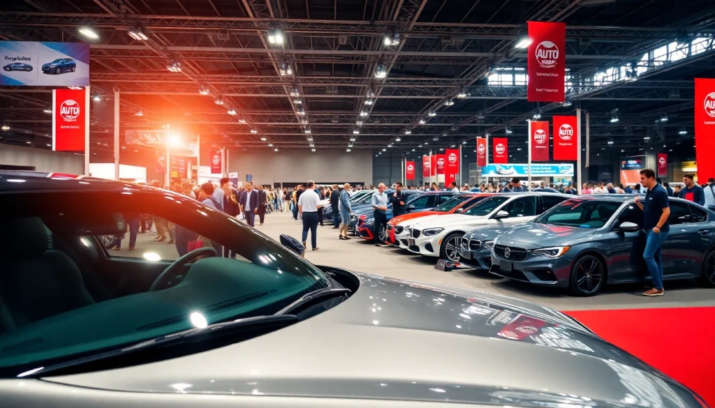 Exciting view of an Auto Cars Show displaying modern vehicles and enthusiastic crowds.