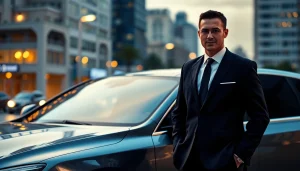 Chauffeur Nottingham delivering premium service next to a luxurious vehicle in an urban environment.
