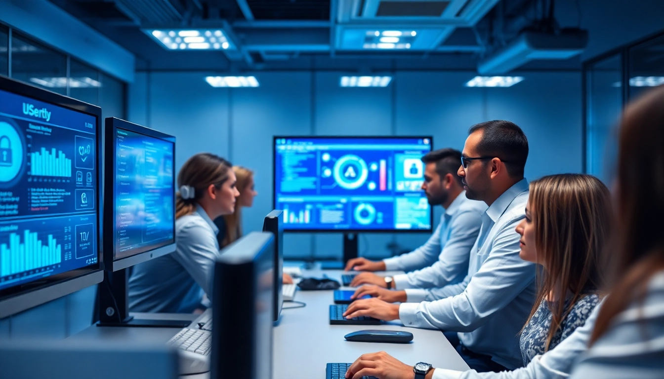 Managed Cybersecurity Tampa team collaborating in a modern office setting.