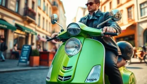 Vespa verkaufen bei rollerzentrale münchen in urbaner Umgebung mit lebendigem Ambiente.