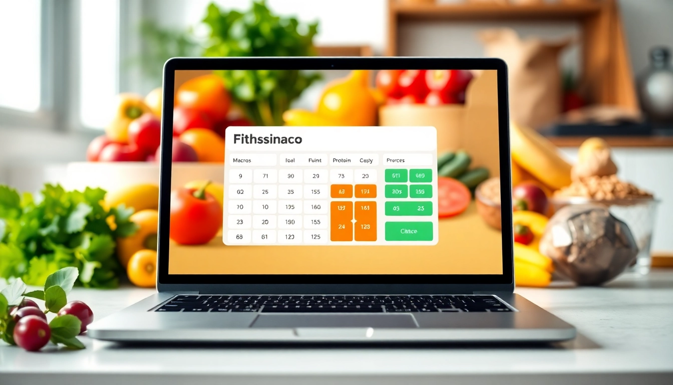 Calculate your macros accurately with the macro calculator interface and vibrant healthy food.