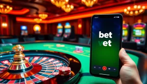 Trải nghiệm cảm giác cá cược đầy hồi hộp với ứng dụng Bet VIP tại một casino sang trọng.