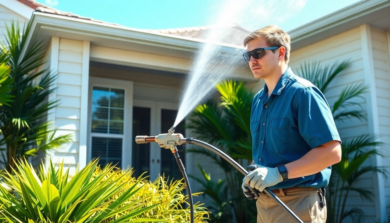 Soft wash service in Kissimmee, Florida, showcasing a technician gently cleaning a home's siding.