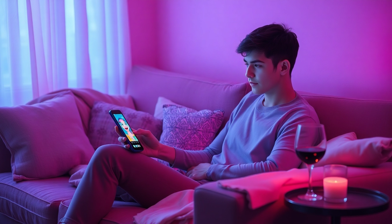 Engaging AI sexting interaction in a cozy setting with digital character.