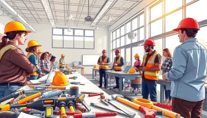 Students engaged in learning at construction trade schools in texas with hands-on tools and techniques.