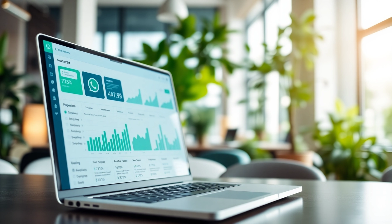 Analyze data with WhatsApp Smart CRM dashboard in a professional office environment