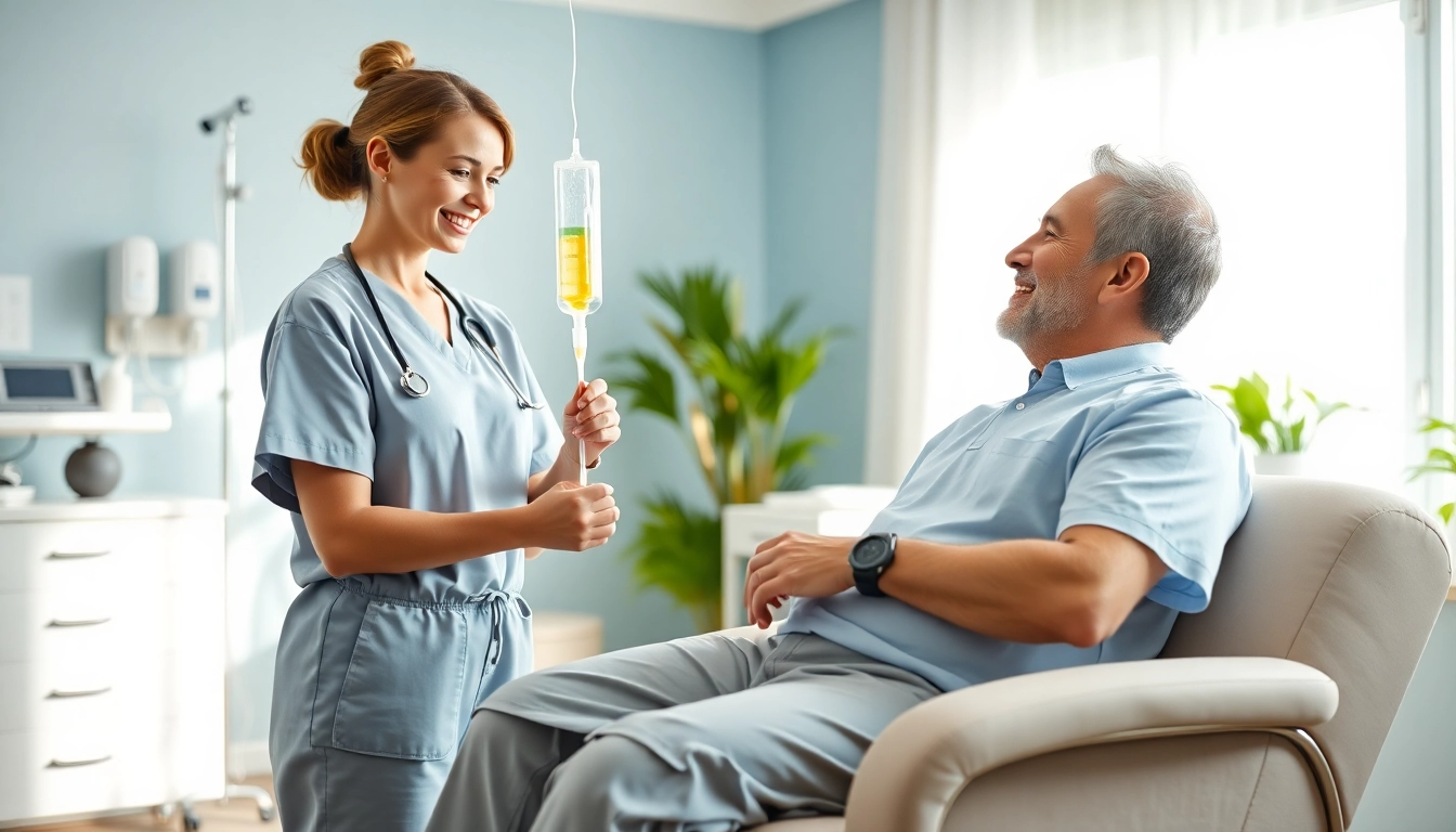 Administering IV Vitamin injections in a professional healthcare setting.