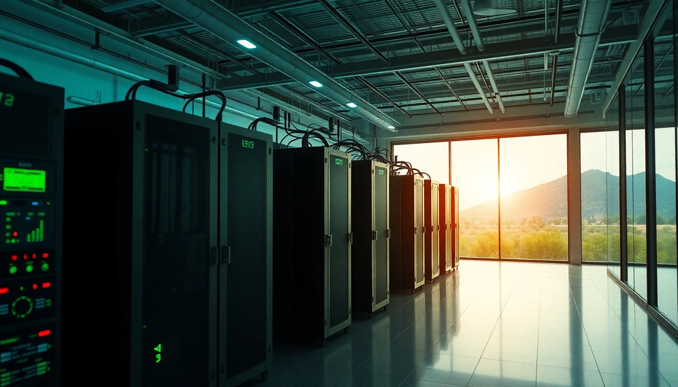 Modern facility for cluod mining powered by renewable energy sources like hydro, solar, and wind.