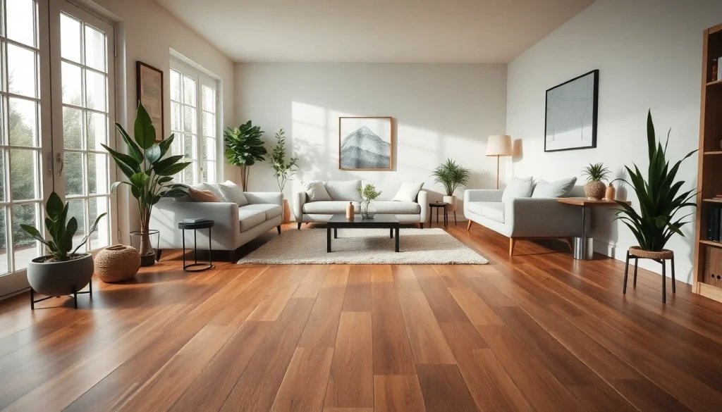 Carrelage imitation parquet posé dans un salon élégant.