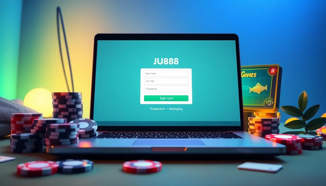 UU88 đăng nhập interface displayed on laptop with gaming elements.