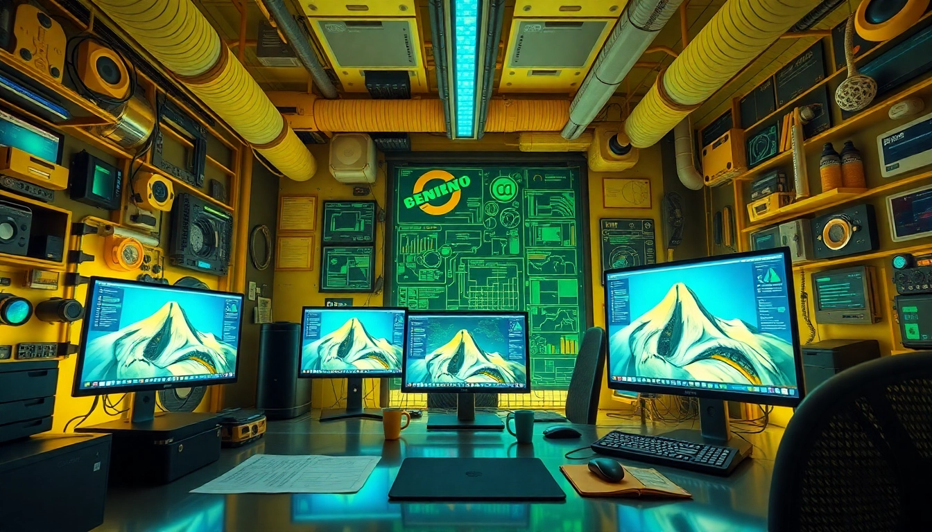 Nano banana pro technology showcased in a futuristic workspace with advanced AI tools and vibrant aesthetics.