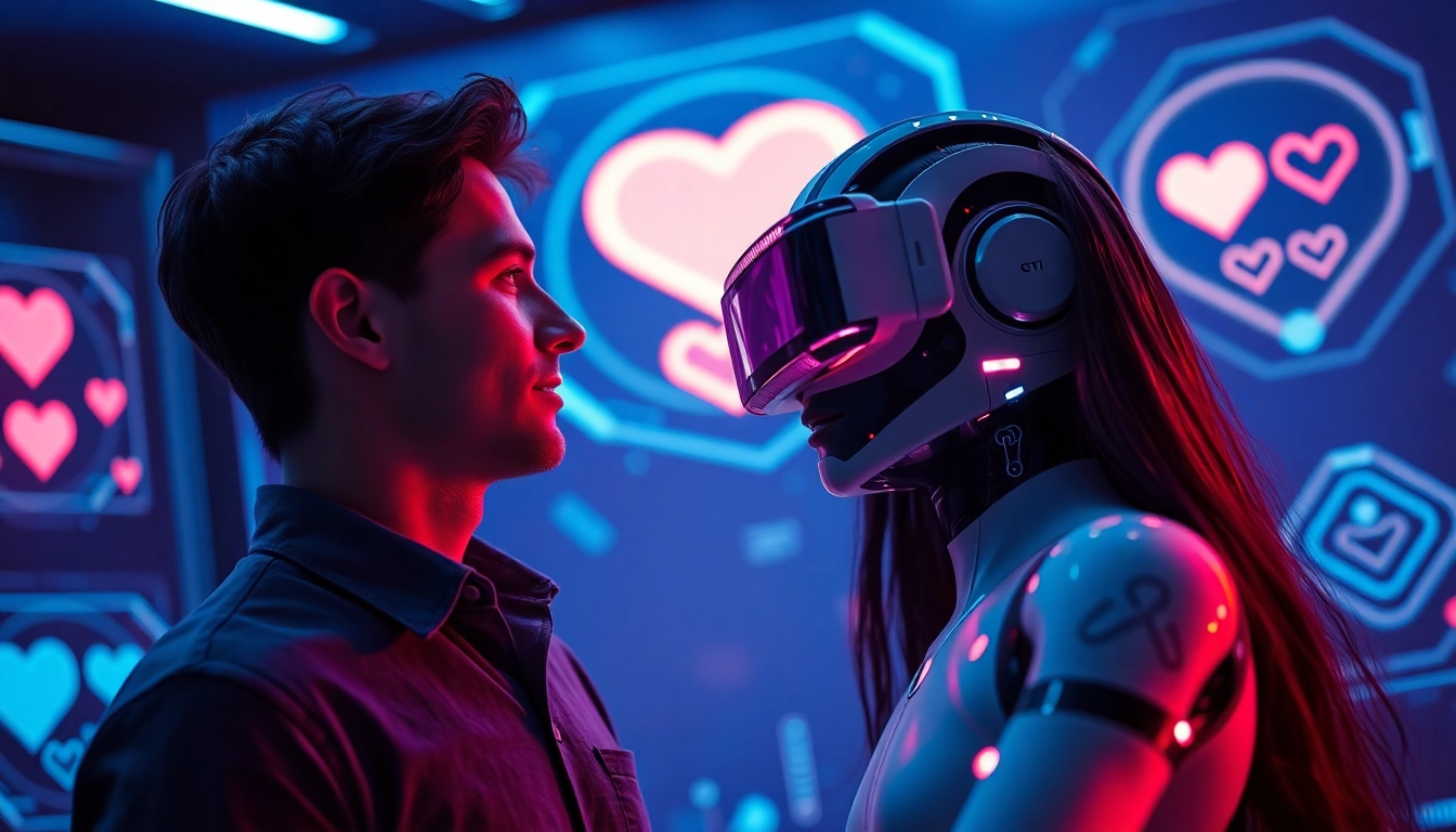The captivating scene of AI sex interaction in a futuristic virtual reality environment showcasing emotional connections.