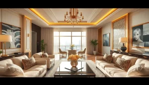 Showcasing luxurious interior design dubai in a tastefully decorated apartment.