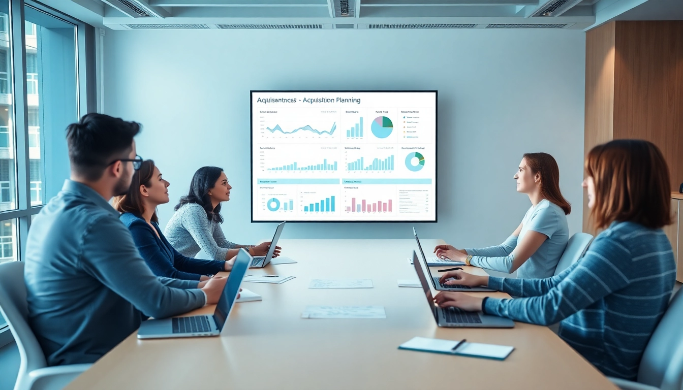 Engaging acquisition planning session showcasing a diverse team collaborating on strategies.