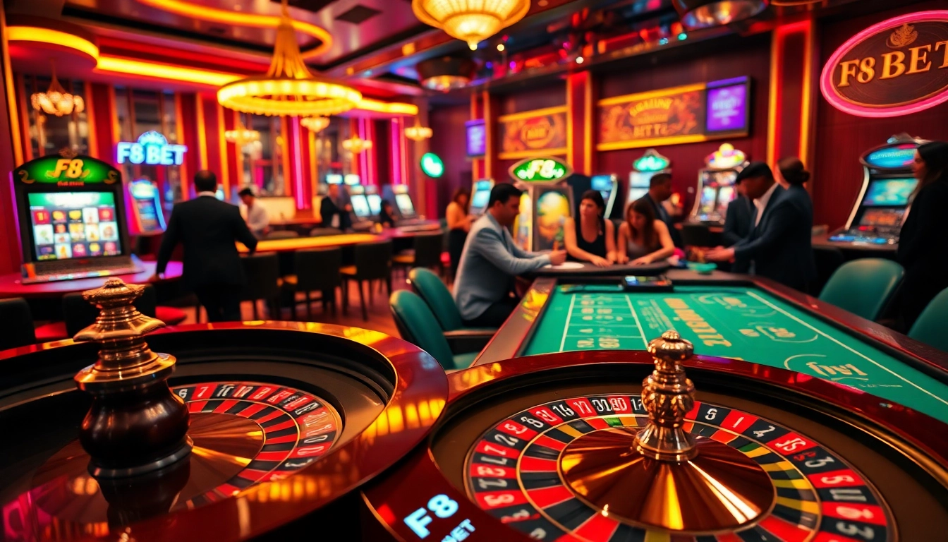 Players enjoy an exciting gaming environment at F8 BET, featuring various casino and betting elements.
