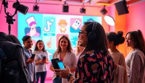 Engaging scene of paid links for TikTok creators in an energetic studio setting with vibrant visuals.