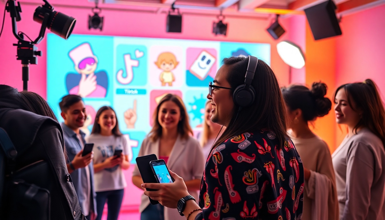 Engaging scene of paid links for TikTok creators in an energetic studio setting with vibrant visuals.