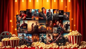 Filme online subtitrate collage featuring popular movie genres in an inviting cinematic atmosphere.