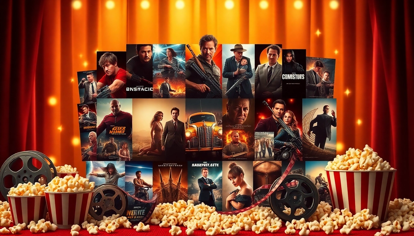 Filme online subtitrate collage featuring popular movie genres in an inviting cinematic atmosphere.