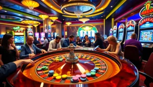 Players enjoying the thrill of birutoto at a vibrant casino roulette table with colorful chips.