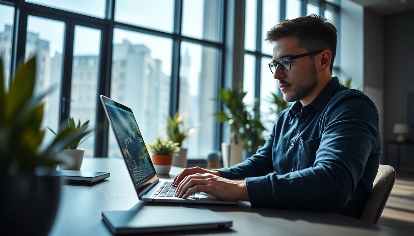 Cybersecurity AI: Developer analyzing finance charts in a modern workspace.