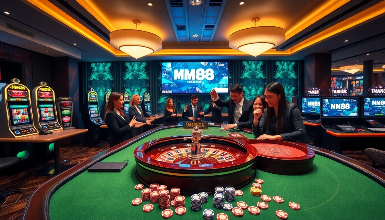 Players enjoying the MM88 casino experience with vibrant tables and thrilling gameplay.