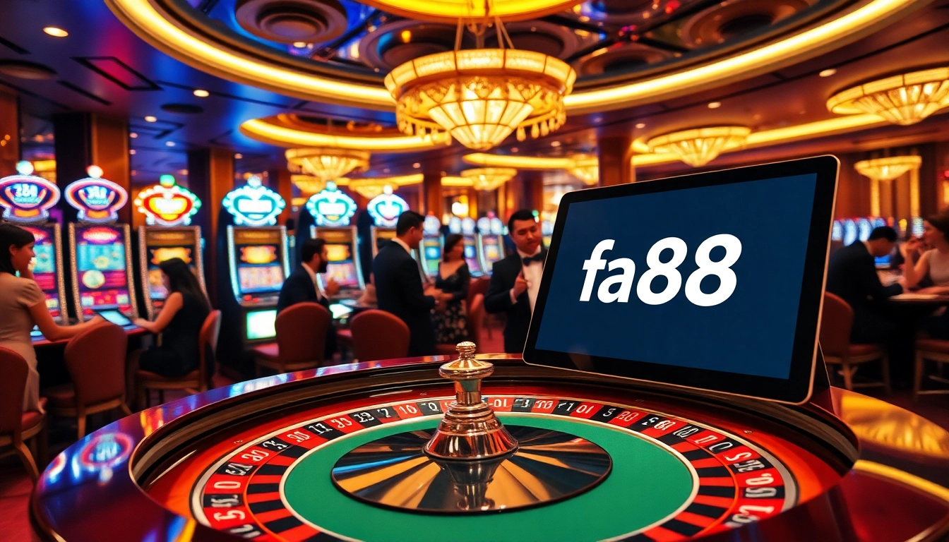 Players enjoying various games at fa88 casino with vibrant slot machines in the background.