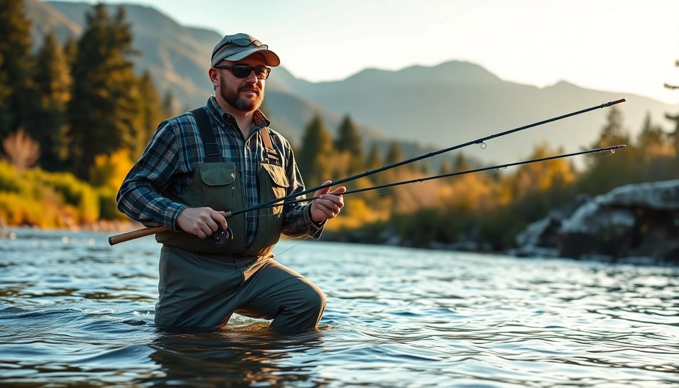 Holding the best fly fishing rods in a tranquil river setting, this scene captures the essence of fly fishing.