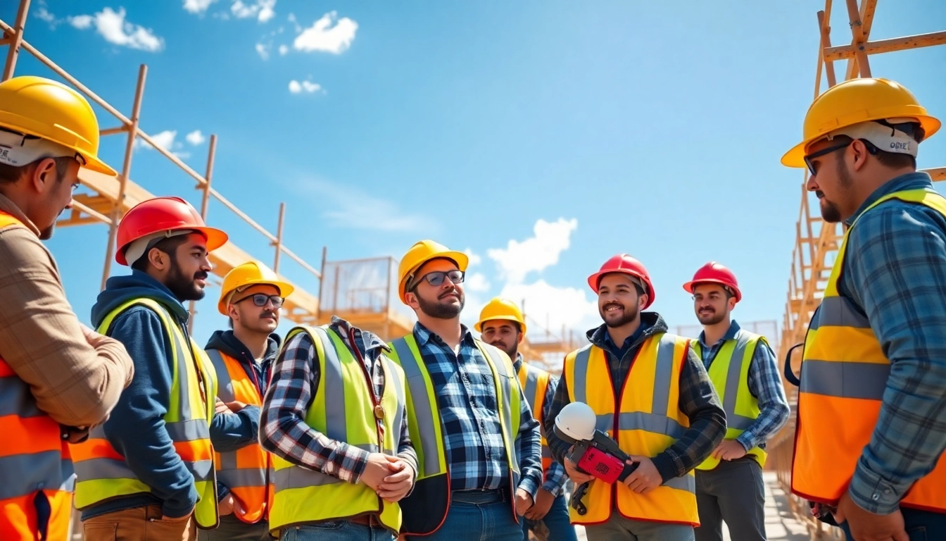 Construction apprenticeships carolinas showcasing professionals training on a busy job site with teamwork.