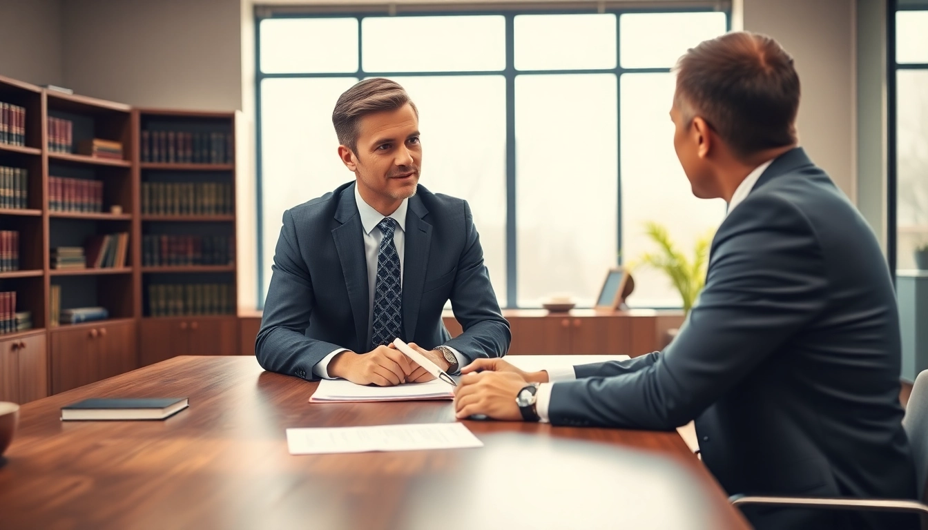 real estate lawyer advising a client in a professional office environment