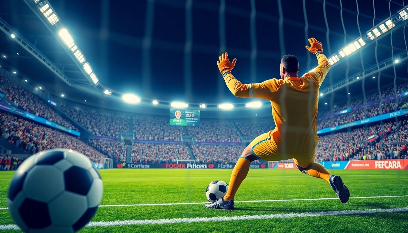 ติดตามผลบอลgoal ระหว่างผู้รักษาประตูที่เซฟบอลในสนามฟุตบอลที่เต็มไปด้วยความตื่นเต้น